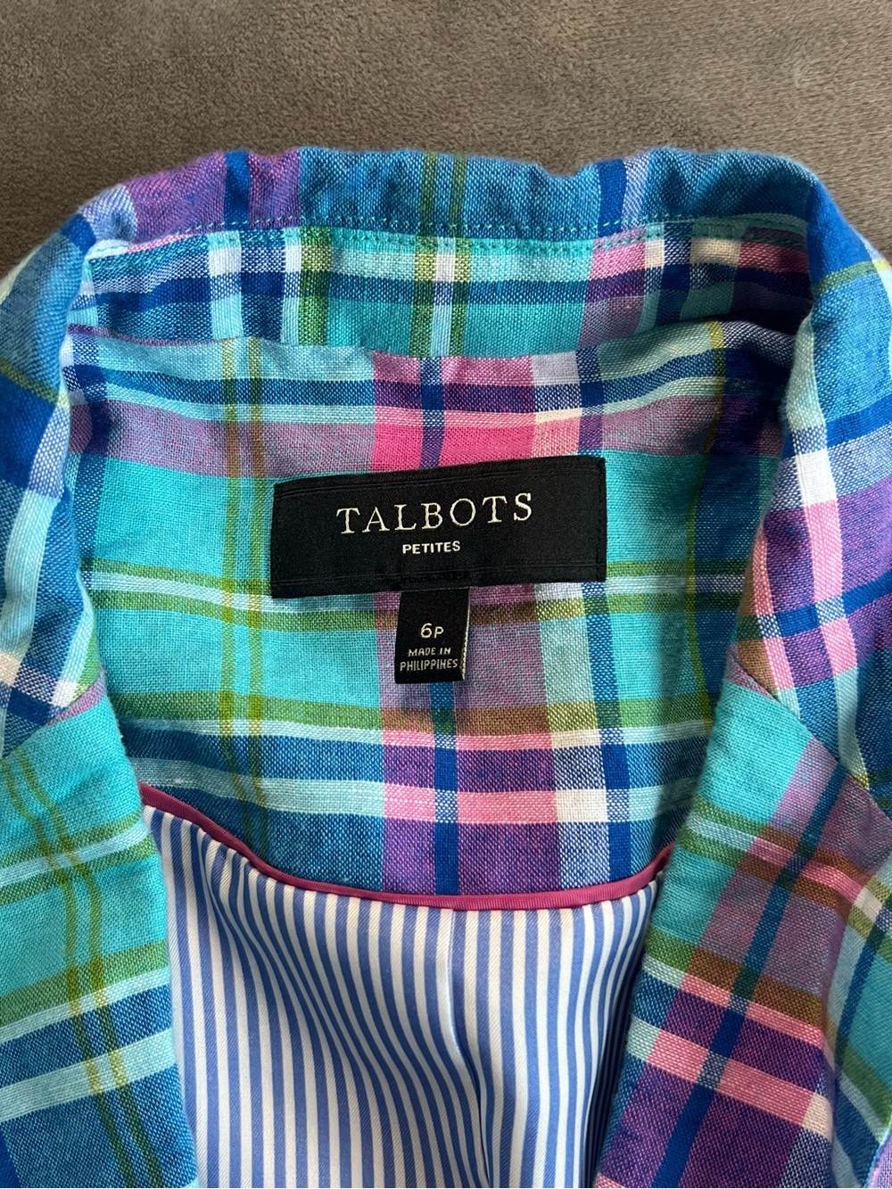 Talbots Plaid Cotton Blazer in Aqua, Pink & Blue - Picture 2 of 9